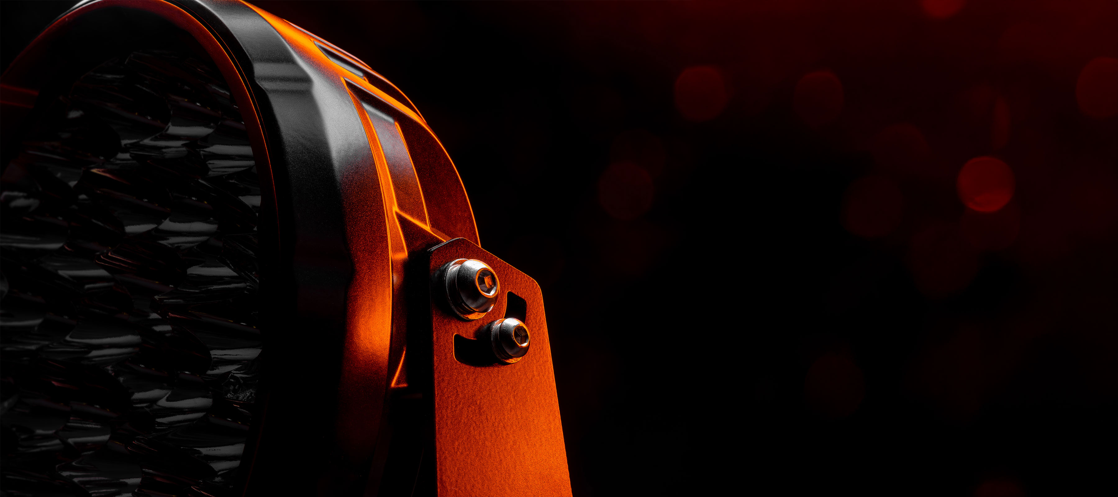Macro of a STEDI Type-X™ LED Spot Light, on a black background.
